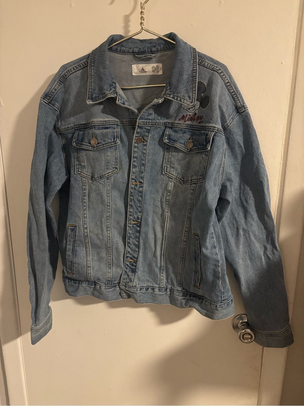 Disney Mickey Mouse Embroidered Denim Jacket Light Wash Jean Jacket 
(1093)